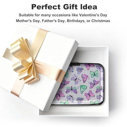 Mini RFID Aluminum Wallet Credit Cards Holder Business Card Case Metal ID Case for Men Women(Colorful Butterflies) - color: Colorful Butterflies