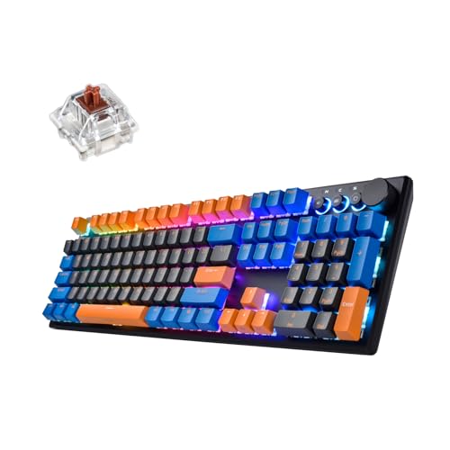 iRocks K74R Wireless RGB Illuminated Mechanical Gaming Keyboard, Hot-Swappable Switches, Floating Design, PBT 107 Keys NKRO, Detachable USB-C Cable - Midsummer Black (Brown Switches) - color: Midsummer Black, size: Brown Switches