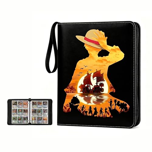 900 Pockets Trading Card Binder for One Piece Cards, 3 Ring Zipper Card Binder with 50 Removable 9 Pocket Sleeves, Waterproof Card Album for TCG, MTG, Sports & Anime Cards, Standard Size Card Holder