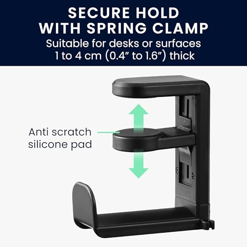 kwmobile Overear Headphone Holder Compatible with Headset/Overear Headphone Headset Hanger - Under Desk Earphone Hook Mount - Overearphone Desk Storage - Black