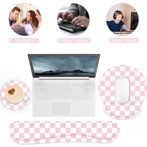 Ergonomic Mouse Pad with Wrist Rest and Keyboard Wrist Rest, Mousepad and Wrist Rest for Computer Keyboard, Pain Relief, Non-Slip Base, Mouse Pad with Wrist Support for Gaming, Office, Pink Checkered - color: Pink Checkered