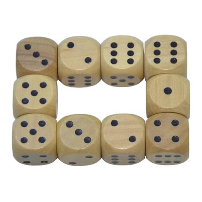Set of 10 16MM Six Sided D6 Round Wooden Dice Set (Wood) - color: Wood