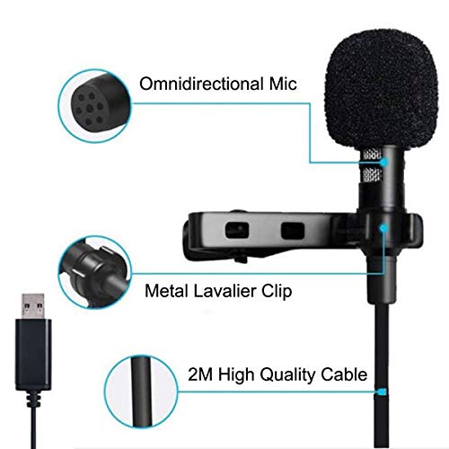 USB Microphone Lavalier Lapel Clip on Mic with 6.56ft Cable for Laptop, Computer, PC, Streaming Conferencing,Interviews, Online Singing, Skype, MSN, Audio Video Recording
