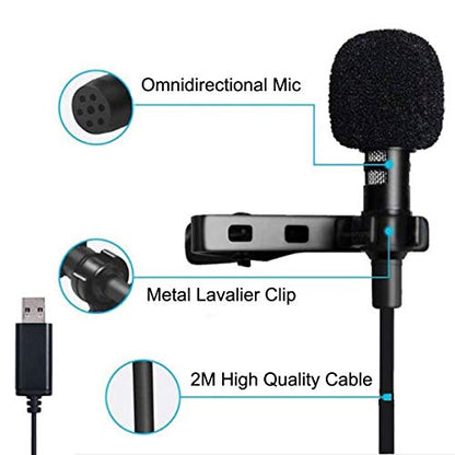 USB Microphone Lavalier Lapel Clip on Mic with 6.56ft Cable for Laptop, Computer, PC, Streaming Conferencing,Interviews, Online Singing, Skype, MSN, Audio Video Recording