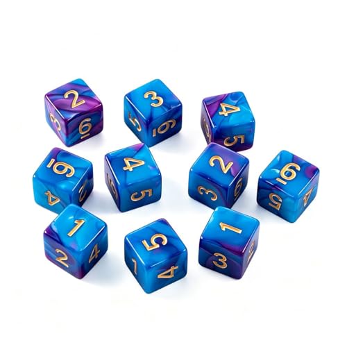 10 Pieces Polyhedral D6 Dice Set, 6 Sided Dice 16mm Square Edge Dice for RPG MTG DND Table Games (Purple Blue) - color: Purple Blue