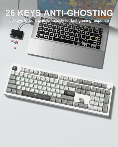 Womier K105 Membrane Gaming Keyboard,RGB Quiet Keyboard for Office, USB Wired,26 Keys Anti-ghosting Computer Keyboard 104 Keys - Gray