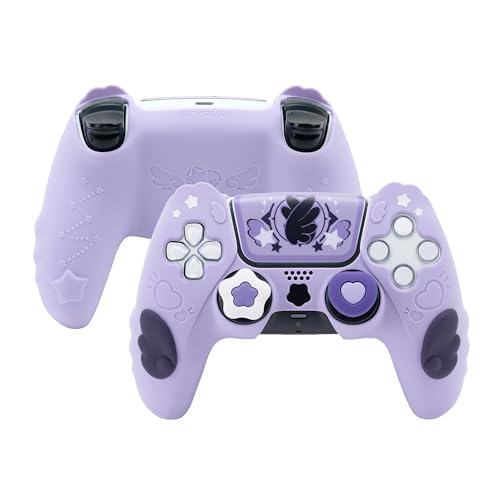 GeekShare Controller Skin Set, Compatible with PlayStation 5 Wireless Controller, Anti-Slip Silicone Protective Cover Case,Includes 2 Thumb Grips and 2 Stickers (Star Wings Purple) - color: Star Wings Purple