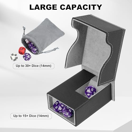 Dice Roller Tower, Magnetic Dice Tray for Rolling, Foldable Leather Dice Organizer Tower Fits for Dungeons & Dragons, MTG DM and Player, Black & Gray - color: Black & Gray, style: Style A