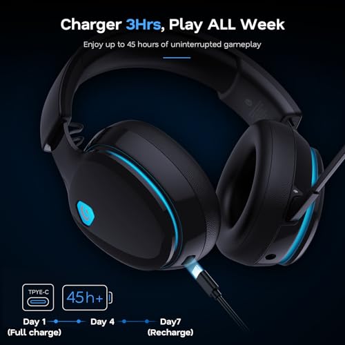 AOC 2.4GHz Wireless Gaming Headset for PS5, PS4, PC, Switch, 45Hr, Black | Bluetooth 6.0 Gaming Headphones with Noise Canceling Mic, 7.1 Virtual Surround, Great for Fortnite & Call of Duty/FPS Gamers - color: Black