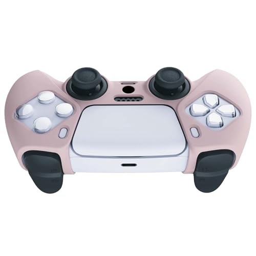 PlayVital Cherry Blossoms Pink Pure Series Anti-Slip Silicone Cover Skin for ps5 Controller, Soft Rubber Case for ps5 Wireless Controller with White Thumb Grip Caps - color: Cherry Blossoms Pink