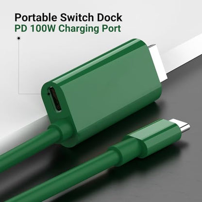 Switch Dock Mini Portable, 1.8M/ 6FT Switch TV Dock, Switch Docking Station with 4K/1080P HDMI Adapter and 100W Charging Port, Dark Green, Not for Switch 2
