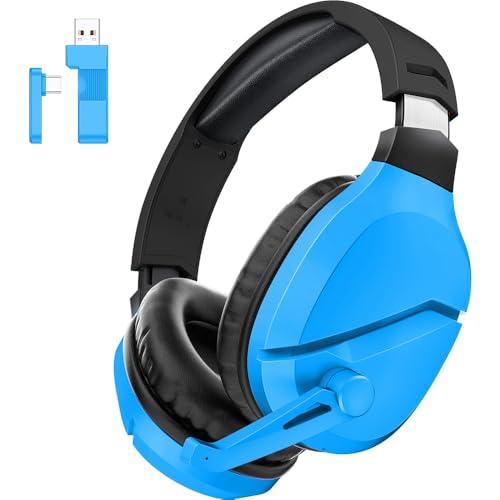 WolfLawS Wireless Gaming Headset with Noise Canceling Microphone for PS5, PC, PS4, 2.4G/Bluetooth Gaming Headphones with USB and Type-c Connector, Wired Mode for Controller - Blue - color: Blue