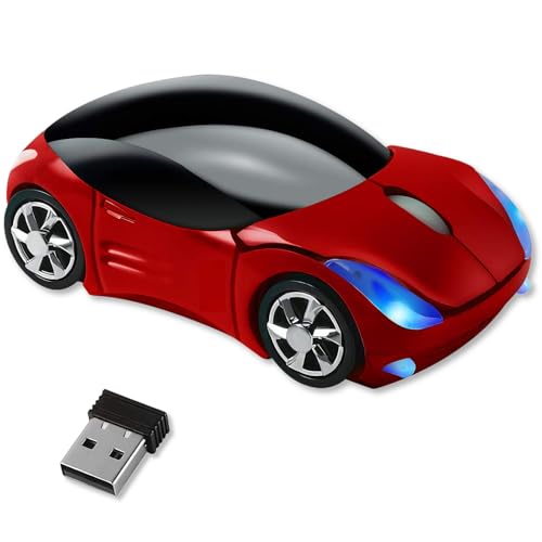 HuGuWdy Cute Mouse Wireless Red，2.4G with USB Reciver 1600DPI Car Mouse for Computer Wireless USB for Laptop Computer Tablet for Windows for Mac OS for Her for Christmas（Red） - color: Red