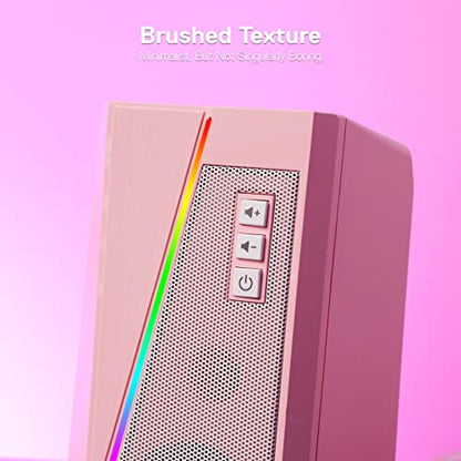 Redragon GS520 Wired 2.0 Channel Stereo Sound Desktop RGB Computer Speakers | Enhanced Auido Quality, Plug & Play USB Powered PC Gaming Speaker, 6 Colorful Backlight Modes, Easy-Access Volume Control - color: Pink