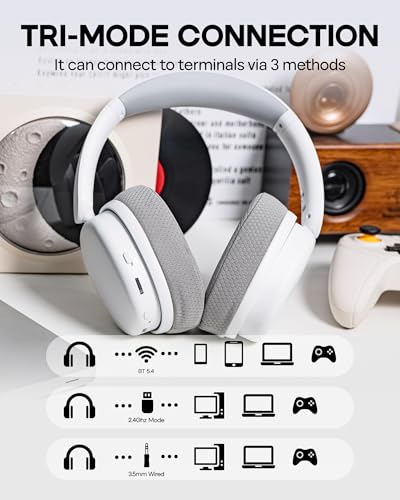 EPOMAKER X Aula G7 Pro Wireless Gaming Headset, Dual Mode BT5.3 & 2.4GHz | 7.1 Surround Sound, 80+ Hour Battery, RGB Light, with Noise Canceling Mic for PS5, PS4, Switch, PC (White) - color: White
