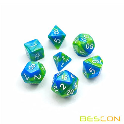 Bescon Mini Gemini Two Tone Polyhedral RPG Dice Set 10MM, Small Mini RPG Role Playing Game Dice Set D4-D20 in Tube, Aquamarine - color: Aquamarine
