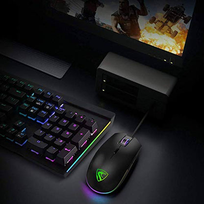 RGB Gaming Mouse Wired LED - FL G52 Backlit Optical USB Mouse with 8 Programmable Buttons, Comfortable Hand Feeling Mouse for Laptop PC Computer Gamer (Black)
