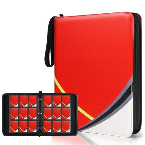 9 Pocket Card Binder for Pokemon Card, 720 Pockets Card Binder Holder with 40 Removable Sleeves, 3-Ring Zip Design Trading Card Albums for MTG/TCG/Sport Collectible Gifts for Boys and Girls (Red) - color: RED