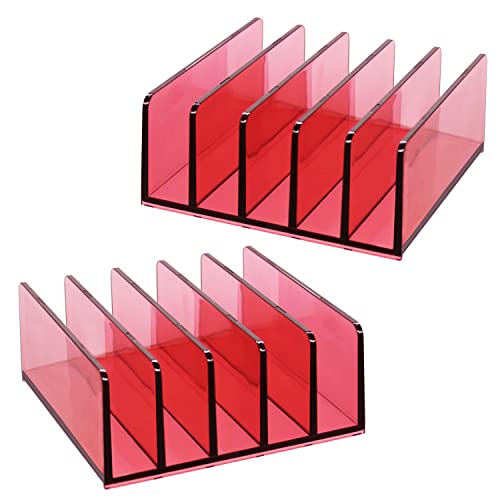5 Slots Makeup Organizer for Desk, 2Pack Acrylic Mail Organizer Countertop for Sorting Mail, Business Card, Cash, Bill Money Organizer for Cash Envelope,Cash Tray for Cash Stuffing, Red