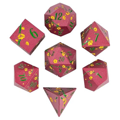 UDIXI Red Metal Dice Set D&D, 7PCS Flower Solid Metal DND Dice Set for RPG | Yellow Flower, Metal Case Packaging, Heavy Metal Dice, D&D Gift, for Dungeons and Dragons Role Playing Games Tabletop Games - color: Flower/Redgreen