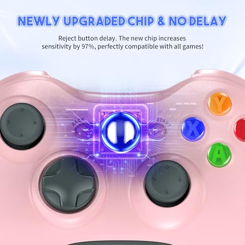 Gamrombo 2 Pack Replacement for Xbox 360 Controller, Wireless Controllers Gamepad Upgraded Joystick Compatible with 360 & Slim, Windows 11/10/8/7 PC Controller with Dual Shock, 2.5mm Audio Jack (Pink) [microsoft_xbox_360] - color: Pink+Pink