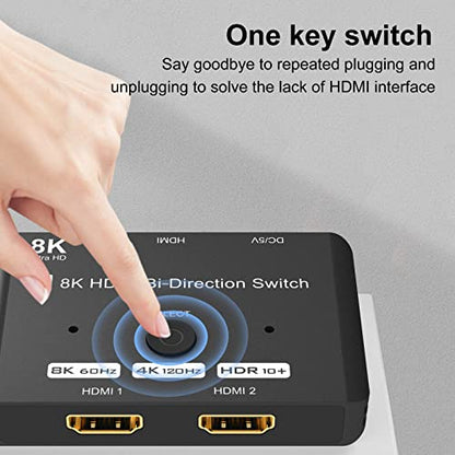 HDMI 2.1 Bi-Directional Switch Ultra HD 8K HDMI Switcher 2 in 1 Out/ 1 in 2 Out HDMI Switch Supports 8K@60Hz/ 4K@120Hz 48Gbps Compatible with Switch/Switch OLED PS5/4 Xbox Roku Apple TV Fire TV Stick - size: HDMI Switch 2 Port 8K