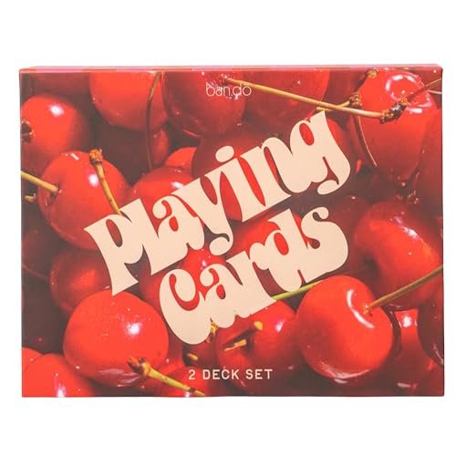ban.do Set of 2 Decks of Playing Cards, Cherry & Stripes | Set of Two 52-Count Standard Card Decks with Storage Box, Cute Fruit Theme Playing Cards in Decorative Case