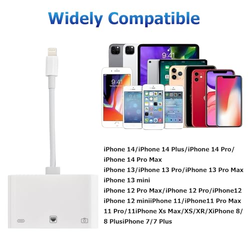 Lightning to RJ45 Ethernet Adapter Network Adapter, with Charge Port and USB Port Support USB Flash Drive/Keyboard/Mouse/Came, Plug and Play,Supports 100Mbps Ethernet Network - size: Lightning