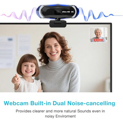 4K Webcam for PC, 4K Webcam with Remote Control and RGB Light, Autofocus Streaming Camera for PC/Mac, Plug and Play Computer Camera for Zoom/Skype/YouTube/Meeting - style: 4k+remote+tripod