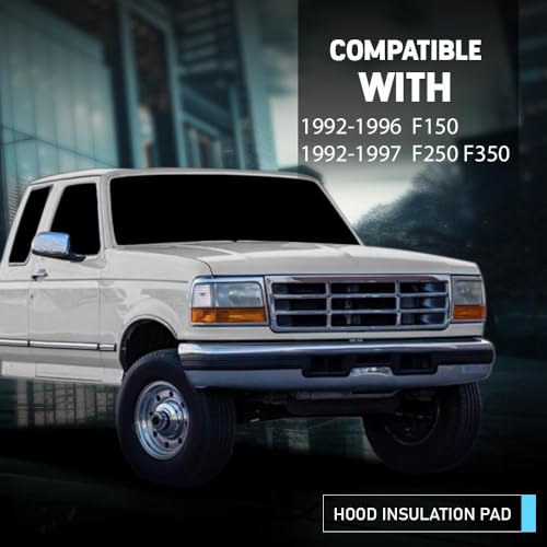 PIT66 Under Hood Insulation Pad Fit Ford F150 Truck 1992-1996 | Fit Ford F250 F350 1992-1997 w/Clips - style: 1992-1996 Ford F150