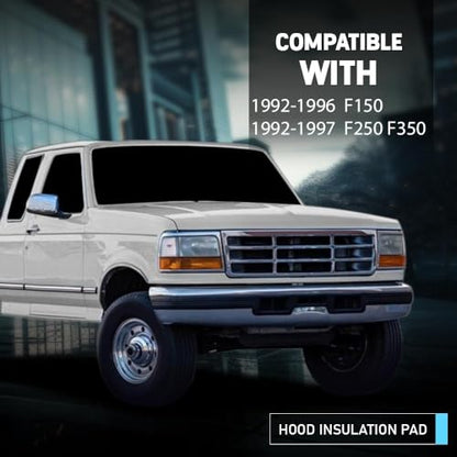 PIT66 Under Hood Insulation Pad Fit Ford F150 Truck 1992-1996 | Fit Ford F250 F350 1992-1997 w/Clips - style: 1992-1996 Ford F150