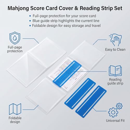 Mahjong Card Sleeve Positioning Set,Includes 4Pcs Clear Frosted Card Sleeve and 4Pcs Line Finder,Compatible with Mahjong Card Accessories Set,with Storage Bag - color: Blue