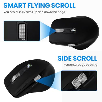 INFINMIND Wireless Bluetooth Side Scroll Mouse with Multi-Device, Ergonomic Computer Mice with Smart Flying Scroll, Quiet Click 4-Level DPI for Computer, Laptop, iPad, Tablet, MacBook (Black) - color: Black