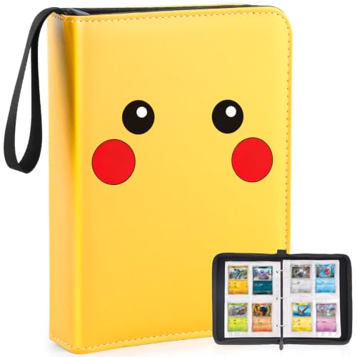 4 Pockets Trading Card Binder, 400 Card Holders with 50 Removable Sleeves, Portable Card Binder Album with zipper, Card holder Book for Game, Sport Collection (Bright yellow) - color: Bright yellow
