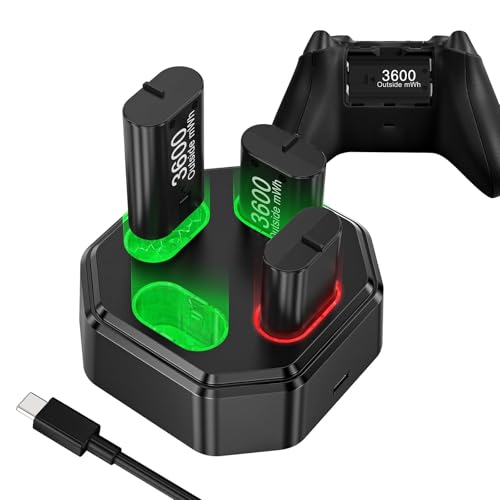 4 Pack Rechargeable Battery Pack Compatible with Xbox Series S/X,Charger Dock with 4 x 3600mWh NiMH Controller Battery Pack for Xbox One Wireless Controller - color: Black