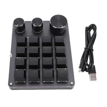 Custom Keypad Macro Pad Programmable 16 Key Wired Small Mechanical Gaming Keyboard for Copying Pasting PS Graphics (Black) - color: Black