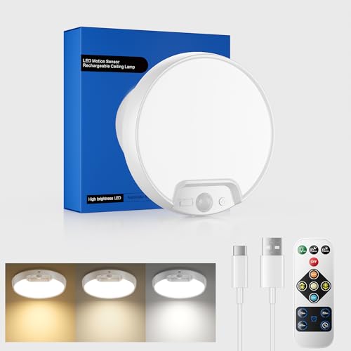 Homelist 3 Color Temperature Rechargeable Motion Sensor Ceiling Light | Wireless Battery-Operated Ceiling Light with Remote for Pantry, Storage, Closet, Bathroom, Laundry Room, Hallway, Stairs - color: Adjustable - 3 Color Temperatures, size: 1 Pack