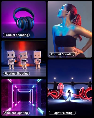 2Pack RGB LED Video Light Wand Stick with Stand, Full Color 2500-9900K Dimmable Photography Studio Lighting Kits with Gooseneck Soft Tube & Remote Control for Live Streaming/Portrait/Vlog