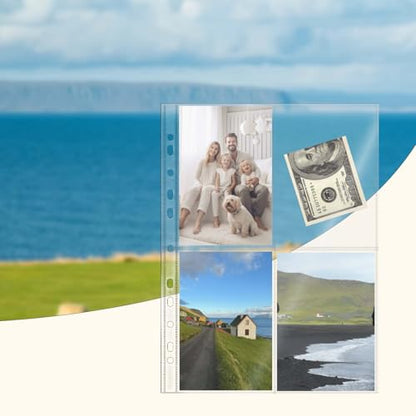 Mogoostry A4 Clear Sheet Protectors 4 Pocket Binder Sleeves 20 Sheets 11 Holes Top Open Photo Album Sleeves Photocard Collection Page Protector - color: 4-pocket Top Open