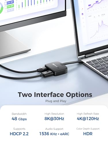 Cable Matters Portable USB C to HDMI and DisplayPort Adapter | 2x 4K@60Hz / 1x 8K@30Hz, macOS One Extended Display, Foldable, Thunderbolt 4 Compatible, for Dell XPS/Surface Pro/MacBook