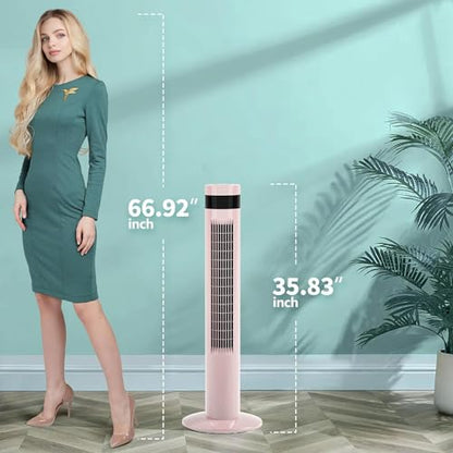 Antarctic Star Tower Fan Portable Electric Oscillating Fan Quiet Cooling Remote Control Standing Bladeless Floor Fans 3 Speeds Wind Modes Timer Bedroom Office(36 inch, Pink) | Quiet Cooling 12H Timer Remote Control Standing Bladeless Electric 3 Speeds Win
