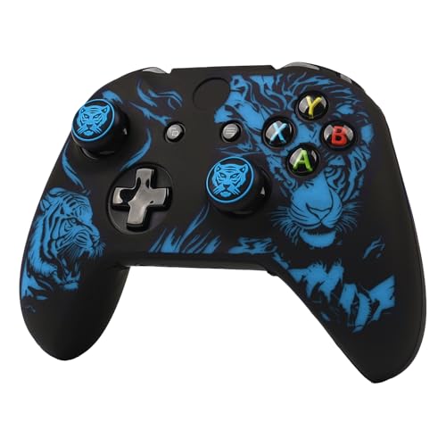 Tiger Controller Skin Cover Compatible with Xbox one Controller, RALAN Protector Case, Customised Thumb Grips Caps - color: Tiger Black Blue