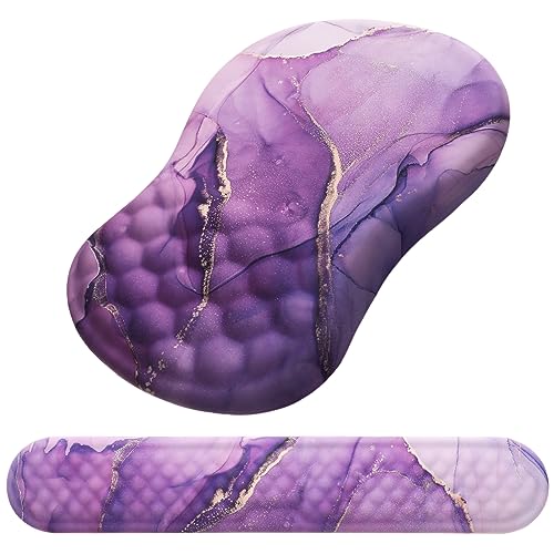 Ergonomic Mouse Pad with Wrist Support and Keyboard Wrist Rest Set | Memory Foam Wrist Cushion, Non-Slip PU Base, Massage Design, Relieves Wrist Pressure for Work, Gaming & Office Use - color: Amethyst Purple Marble