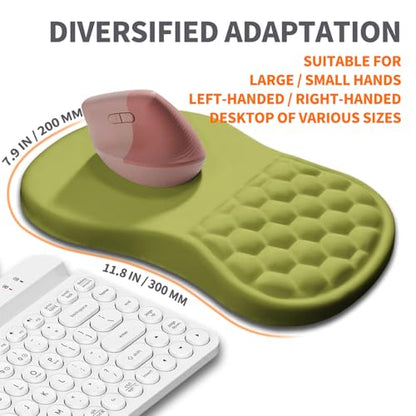 Ergonomic Joint Wrist Support Mouse Pad with Memory Foam Cushion Massage Bump, Carpal Tunnel Pain Relief Mousepad Slope Design for Wrist Rest, 11.8x7.9 in, Khaki Green - color: Khaki Green