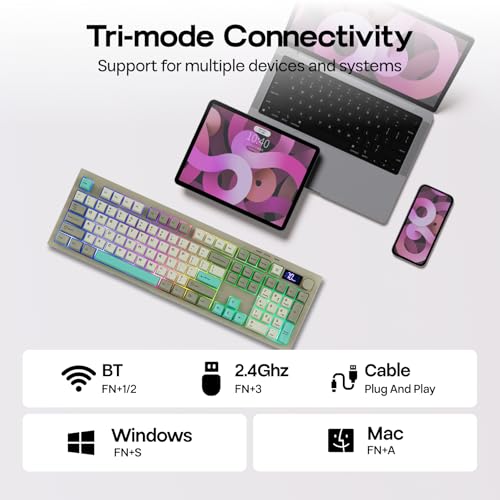 EPOMAKER Aula S102 PRO Membrane Gaming Keyboard w/TFT Screen & Volume Knob | Silent Keyboard w/ Number Pad for PC Game/Office, BT/2.4G/USB, RGB Backlit, Creamy Silicone Structure (Grey) - color: Grey
