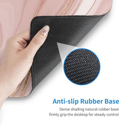 Large Mouse Pads for Desk, Extended Marble Gaming Mousepad for Women Office Gifts, Funny XL Big Stitched Waterproof Nonslip Computer Mats Deskmat for Keyboard, (Pink Gold Striped, 31.5 * 11.8 in) - color: Pink Gold Striped Marble