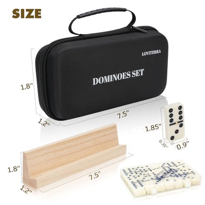 Double 6 Dominos Set for Adults, Durable 28 Tiles Dominos with 4 Wooden Racks and Carrying Case,Classic Board Games,Portable Travel Game