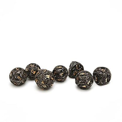 DND Dice,Hollow D&D Metal Dice,Unique Round Ball Design Octopus Dice with Gift Box for Dungeons & Dragon Gaming,7 PCs Steampunk Polyhedral D and D Dic(Ball Octopus Black Gold) - color: Ball Octopus Black Gold