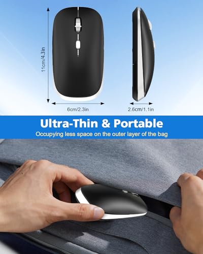 PINKCAT Bluetooth Mouse, Slim Silent Bluetooth 5.0 & 4.0 Wireless Mouse, 3 Adjustable DPI Portable Optical Computer Mice for Laptop, PC, Notebook, Computer, MacBook - (Black)