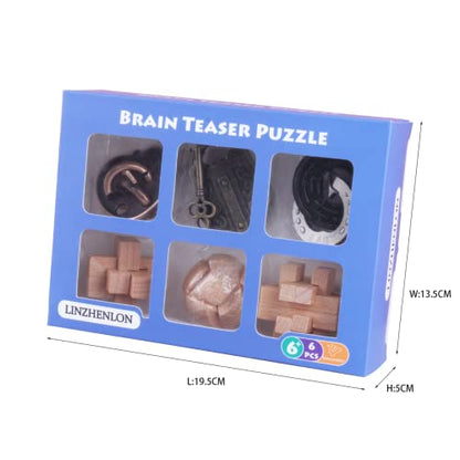 Brain Teaser Puzzle for Adults Puzzles Metal Hole Lock Adult Educational Toy Jigsaw IQ Puzzle（6 Pack） (Silver) - color: Silver